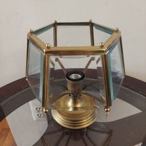 Hollywood Regency 1950's Hexagonal Beveled Glass and Brass Ceiling Light